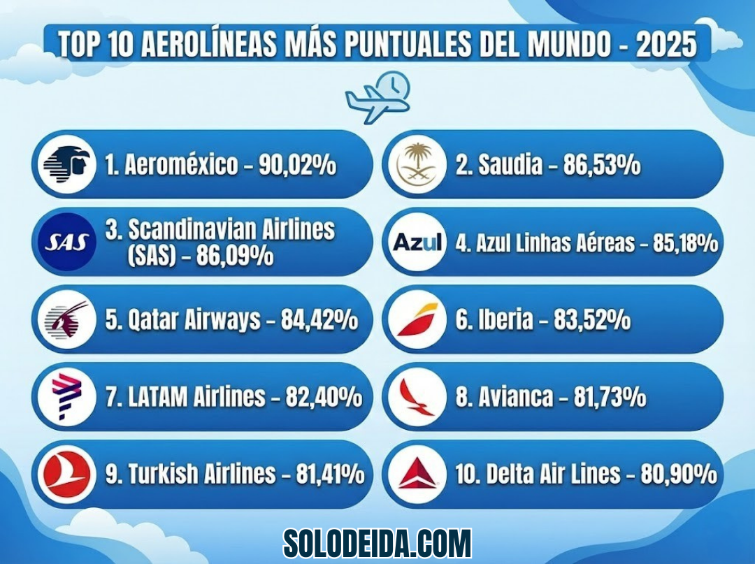 Las 10 aerolíneas más puntuales del mundo