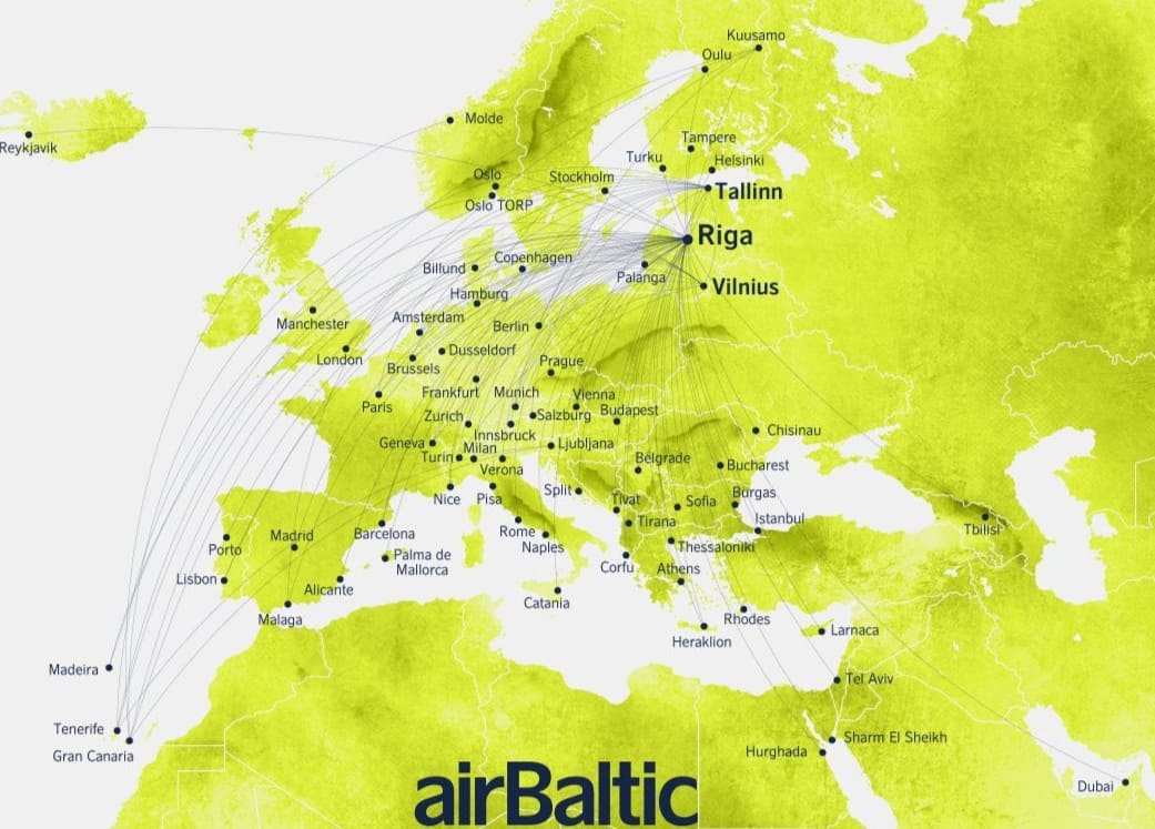 Destinos de airBaltic en Europa