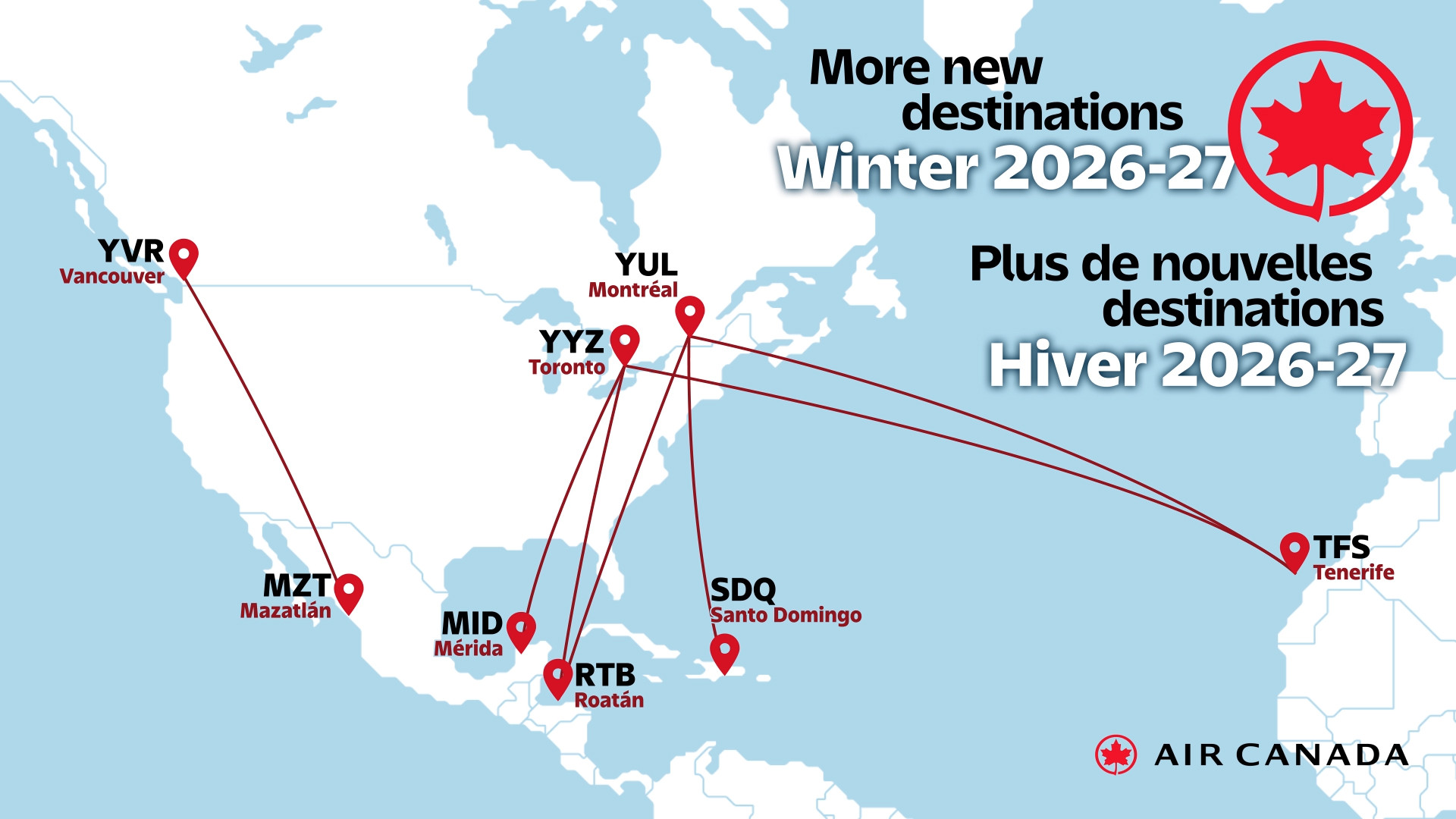 Air Canada suma directos a Tenerife desde Montreál y Toronto en temporada de invierno