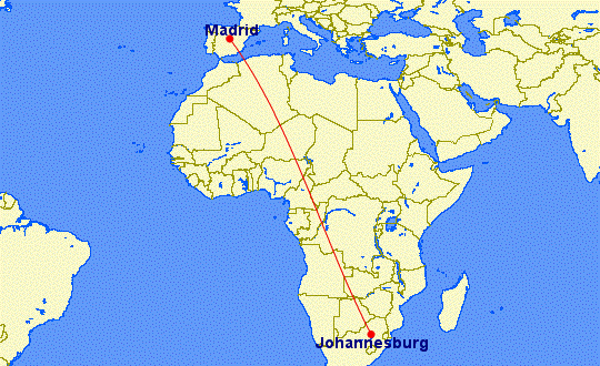 Ruta de Madrid a Johannesburgo