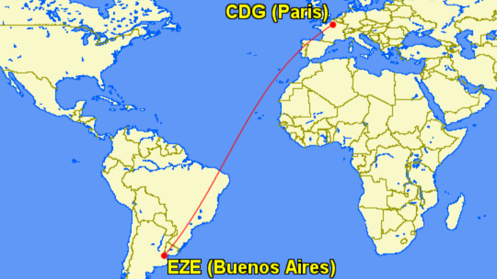 Ruta de Buenos Aires a París con Air France