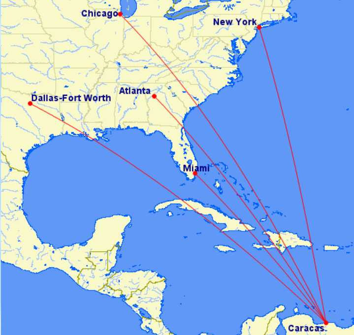 Posible rutas de Estados Unidos a Caracas