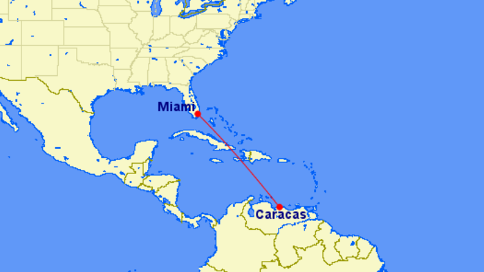 Ruta entre Miami y Caracas