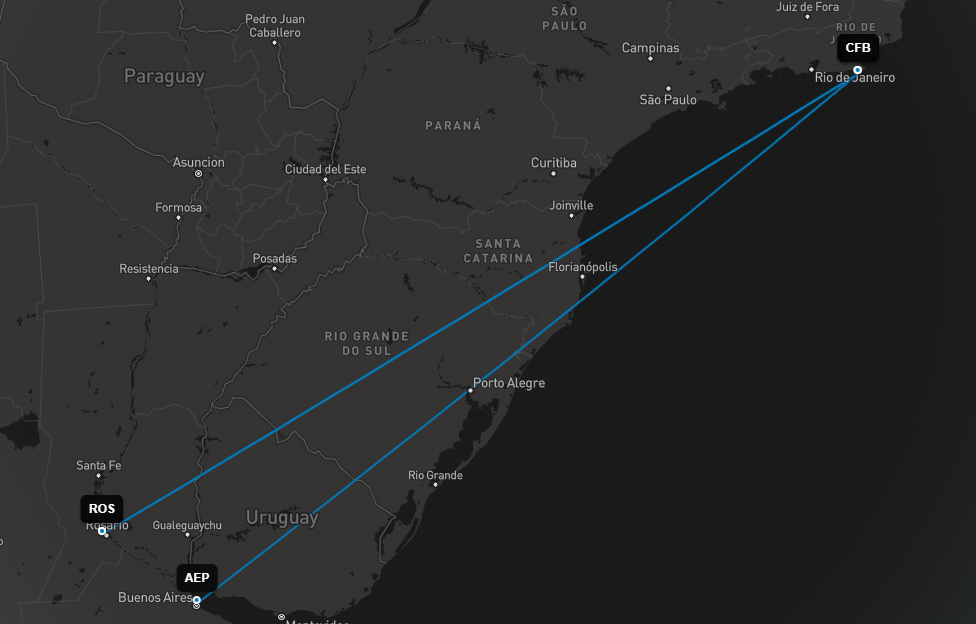 Rutas de Aeroparque-Cabo Frio y Rosario-Cabo Frio