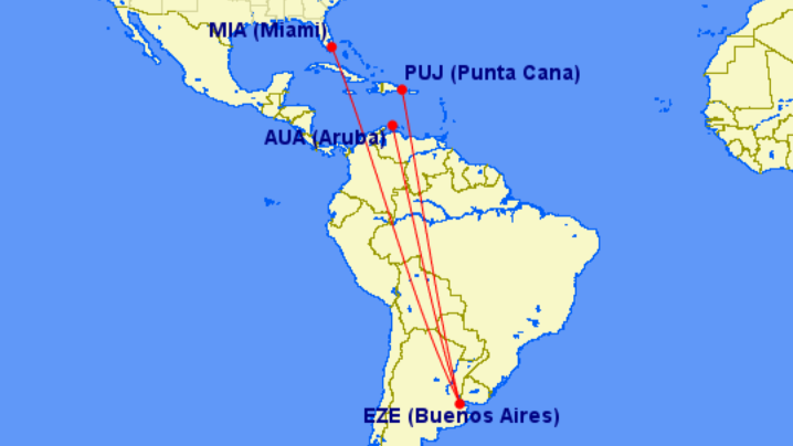 Vuelos de Aerolíneas Argentinas a Miami, Aruba y Punta Cana
