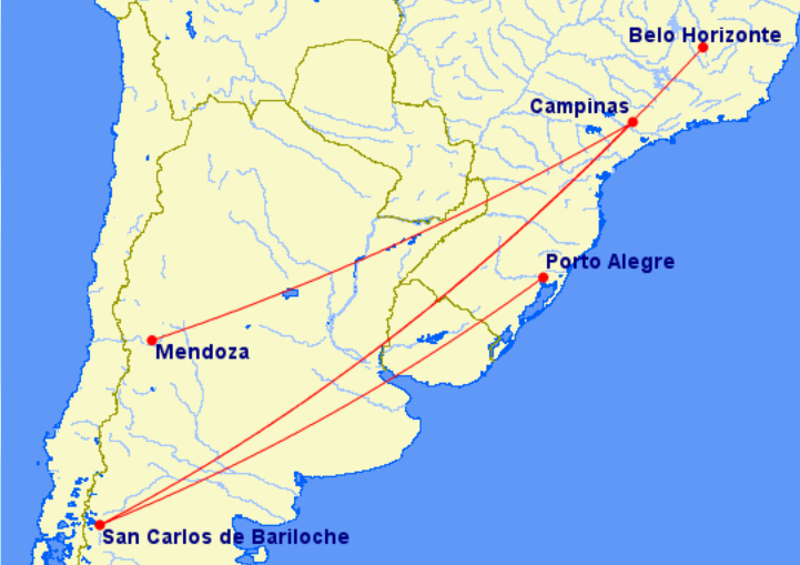 Rutas entre los destinos de Azul