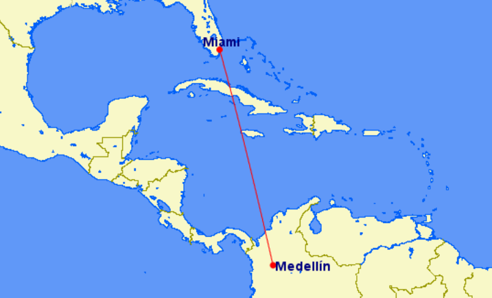 Ruta entre Miami y Medellín
