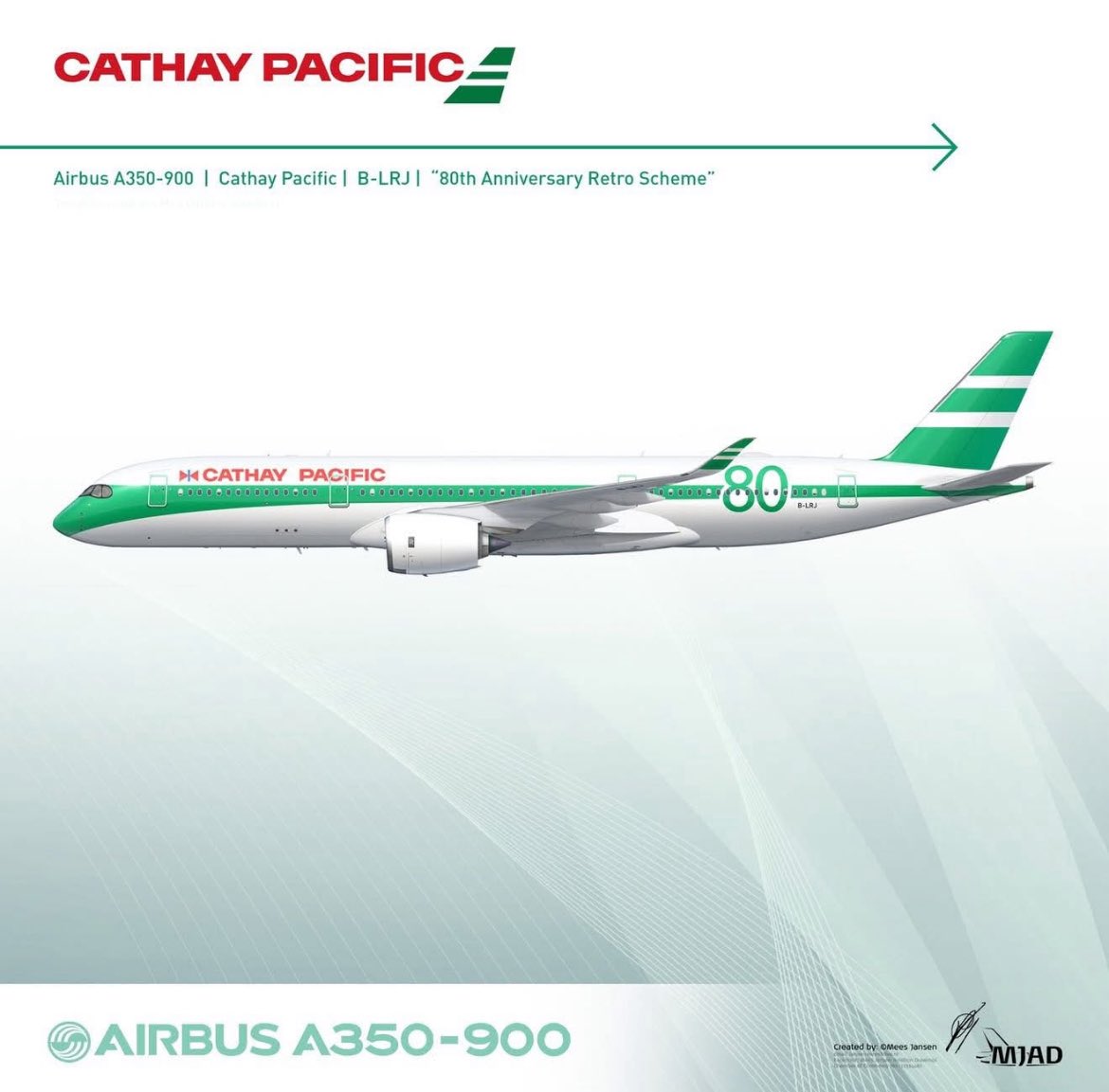 Posible Airbus A350 Cathay Pacific livery retro 80 años