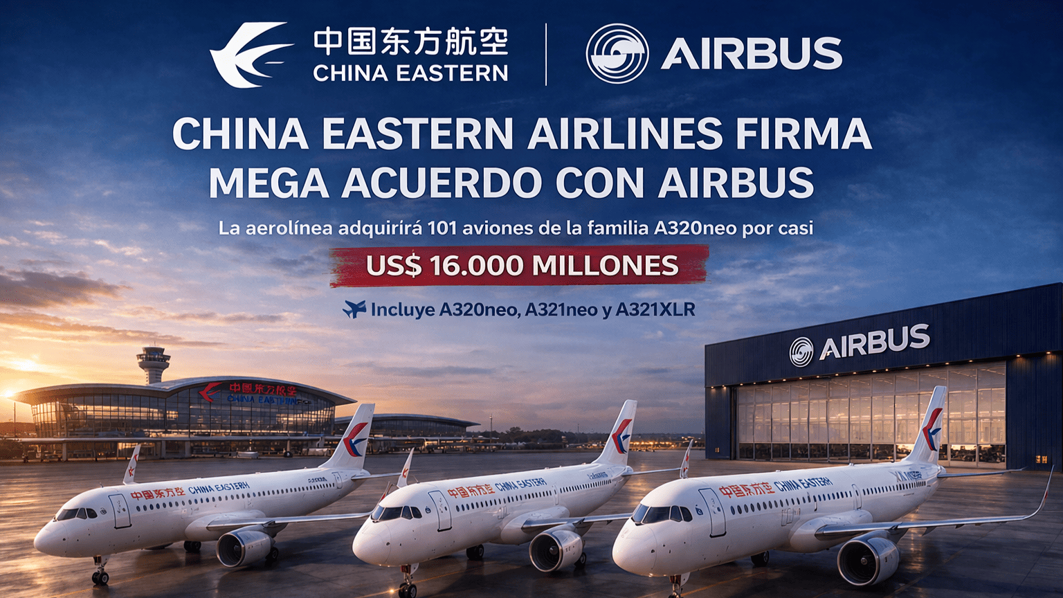 China Eastern Airlines firma acuerdo con Airbus para comprar 101 aviones.