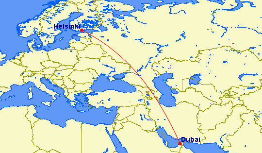 Ruta entre Helsinki y Dubái