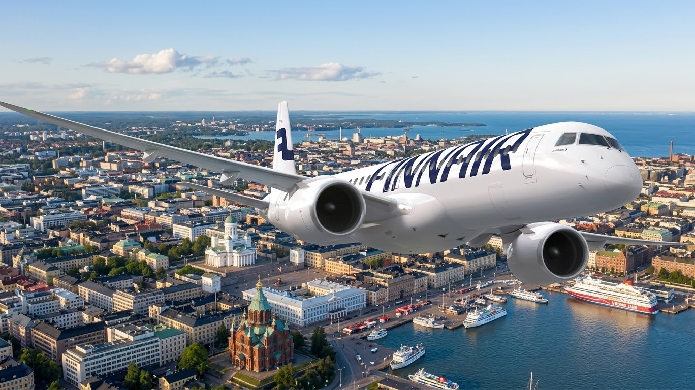 Embraer E195-E2 de Finnair volando sobre Helsinki