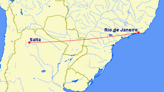 Ruta entre Salta y Rio de Janeiro