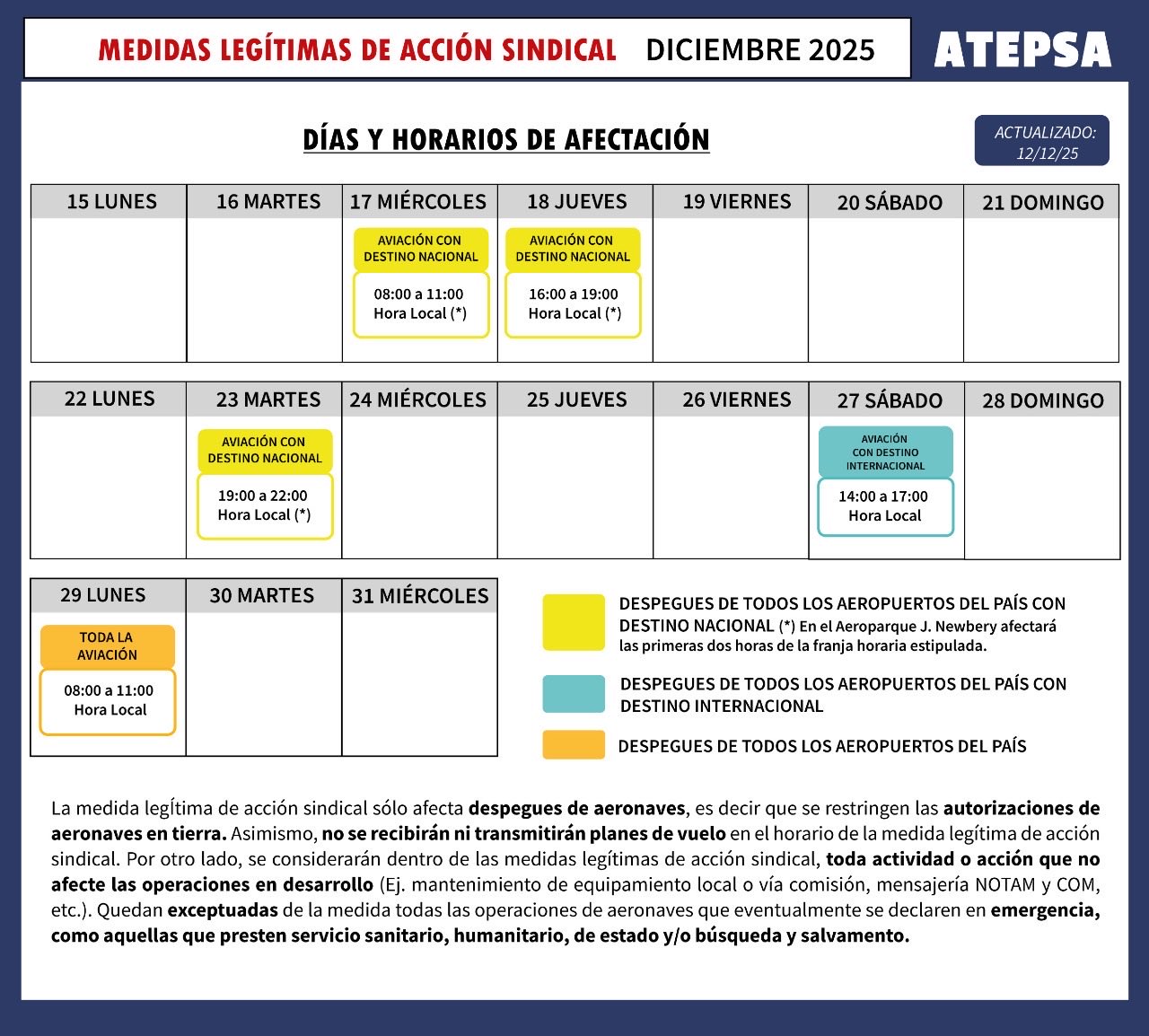 Fechas de paros gremiales controladores aéreos