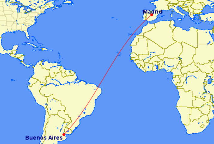 Ruta entre Madrid y Buenos Aires