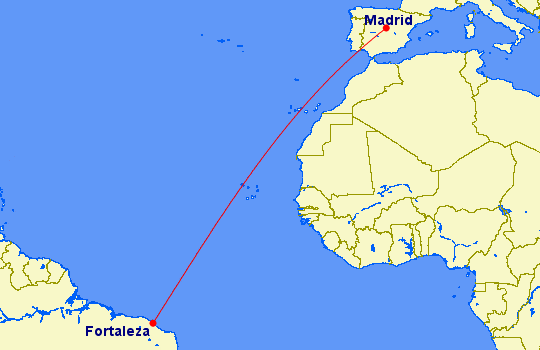 Ruta entre Madrid y Fortaleza