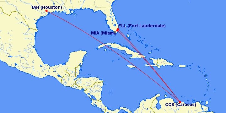 Rutas de Estados Unidos a Venezuela