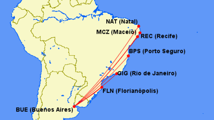Rutas de vuelos de JetSmart entre Buenos Aires y Brasil