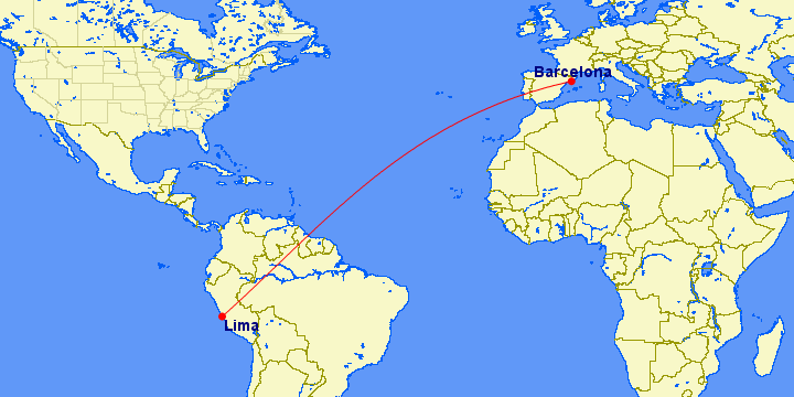 Ruta entre Lima y Barcelona