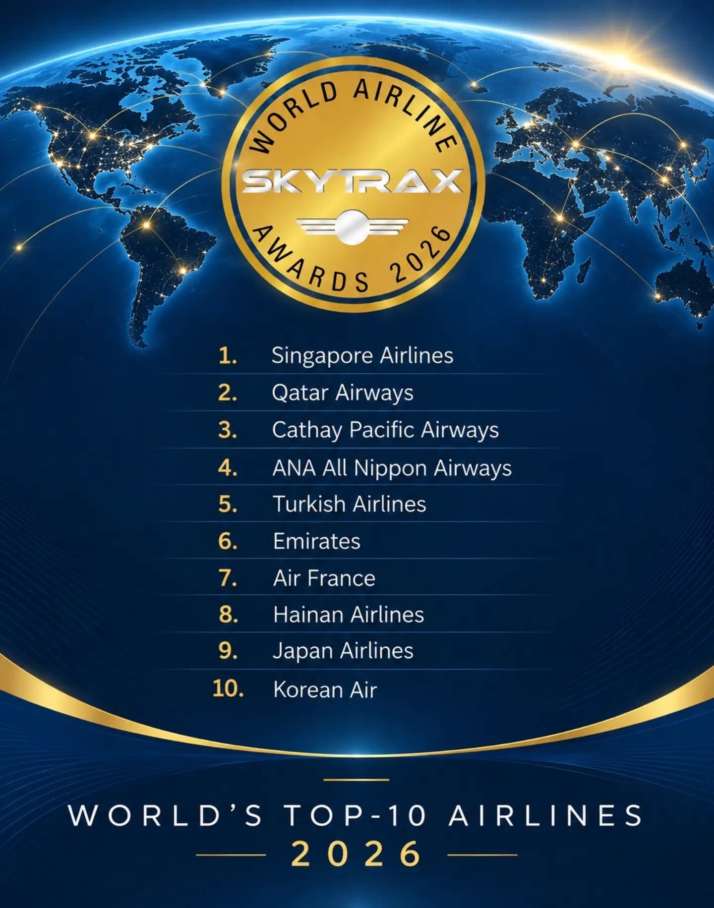 Las mejores 10 aerolíneas del mundo en 2026