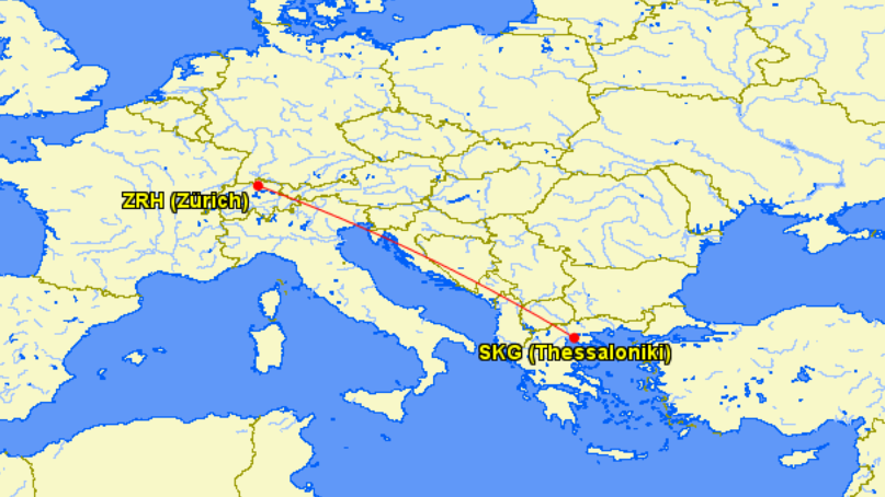 Ruta de Zurich a Tesalonica de Swiss