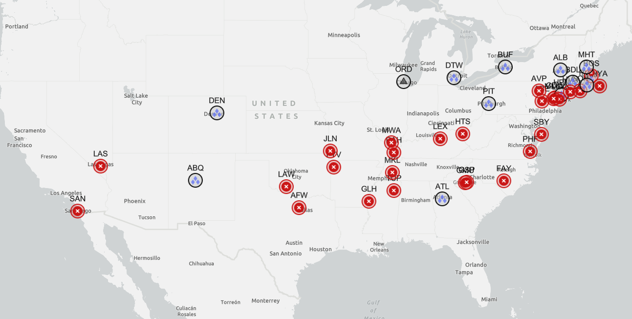 Aeropuertos de Estados Unidos cerrados sin operaciones durante el domingo