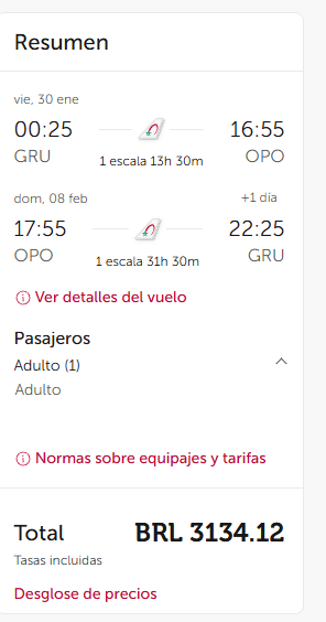 Vuelo de San Pablo a Porto con Royal Air Maroc