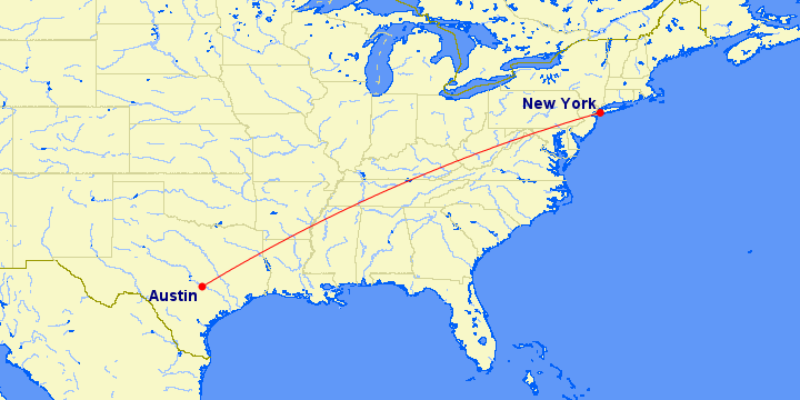 Ruta de Austin a Nueva York
