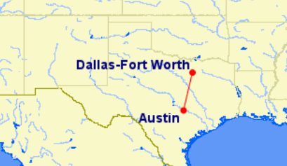Ruta de vuelo de Dallas a Austin