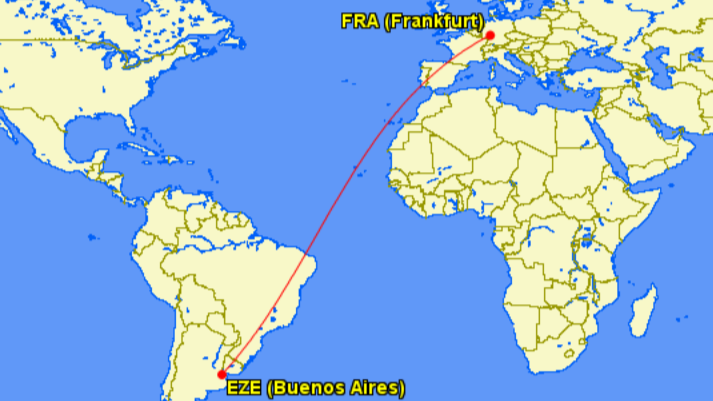 Ruta de vuelo de Buenos Aires a Frankfurt