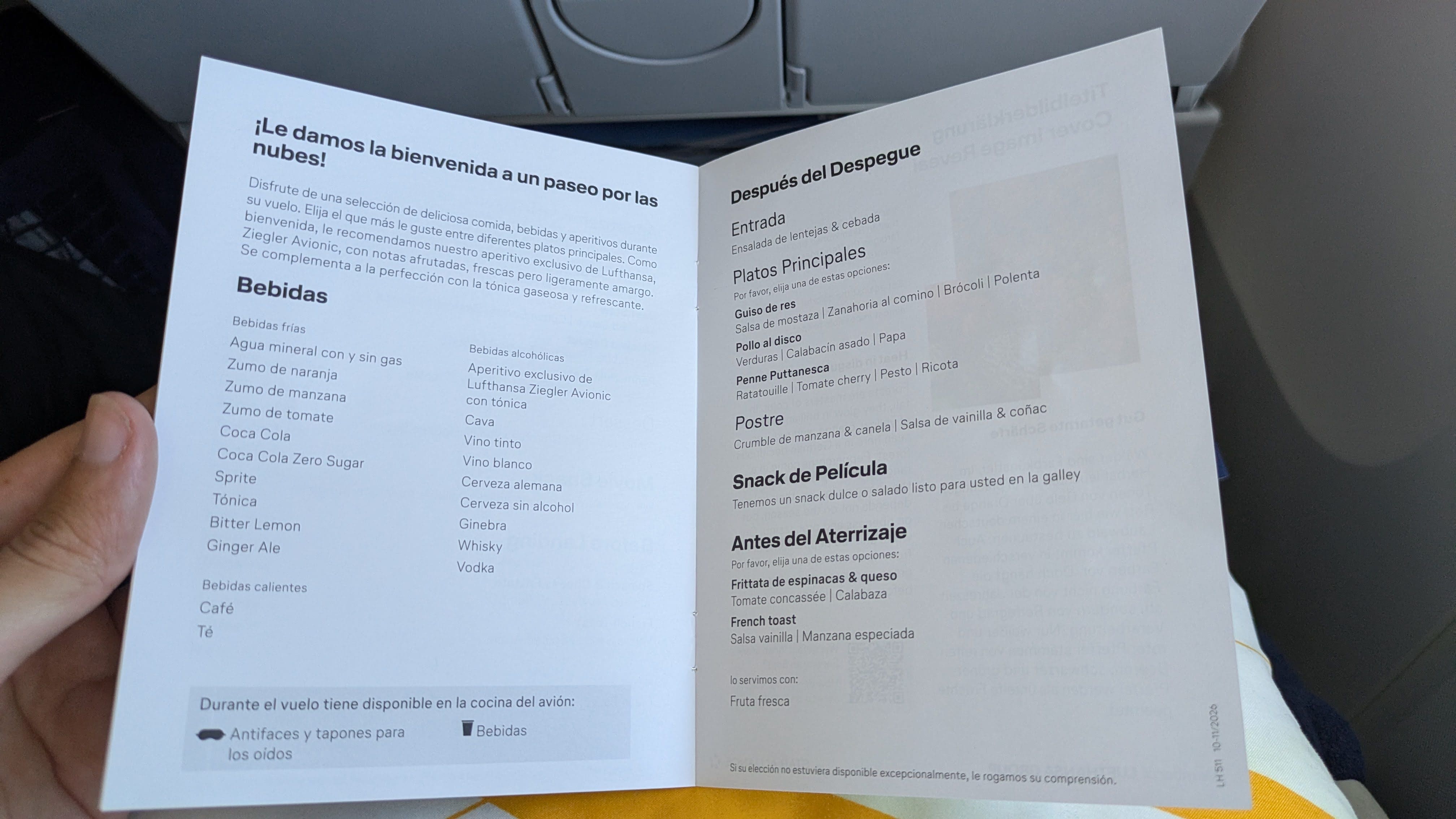 Menú de comidas Lufthansa