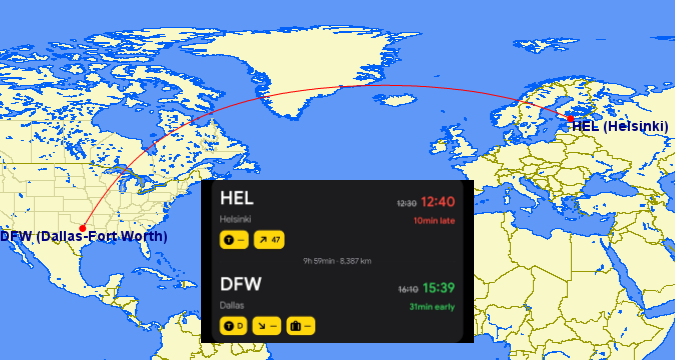 Resumen del vuelo de Helsinki a Dallas