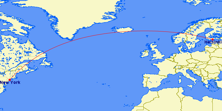 Ruta de Nueva York a Helsinki