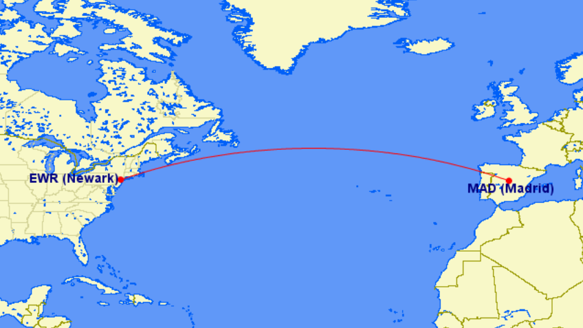 Ruta de Nueva York a Madrid