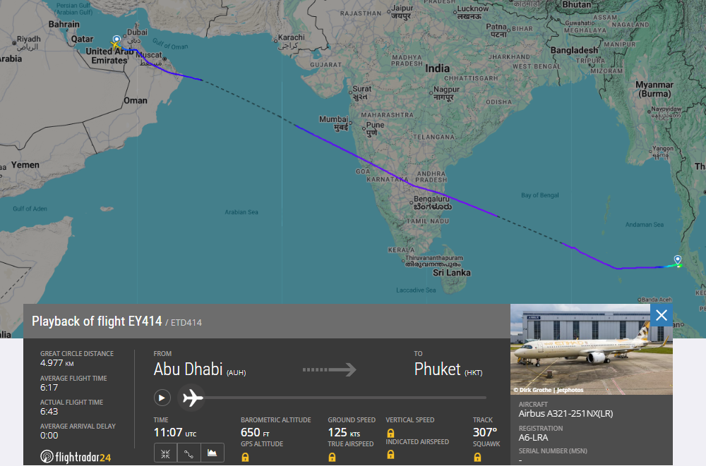 Primer vuelo Abu Dhabi a Pukhet