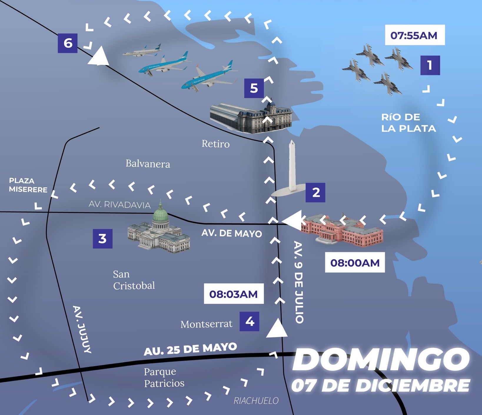 Trayecto del vuelo de muestra de los F-16