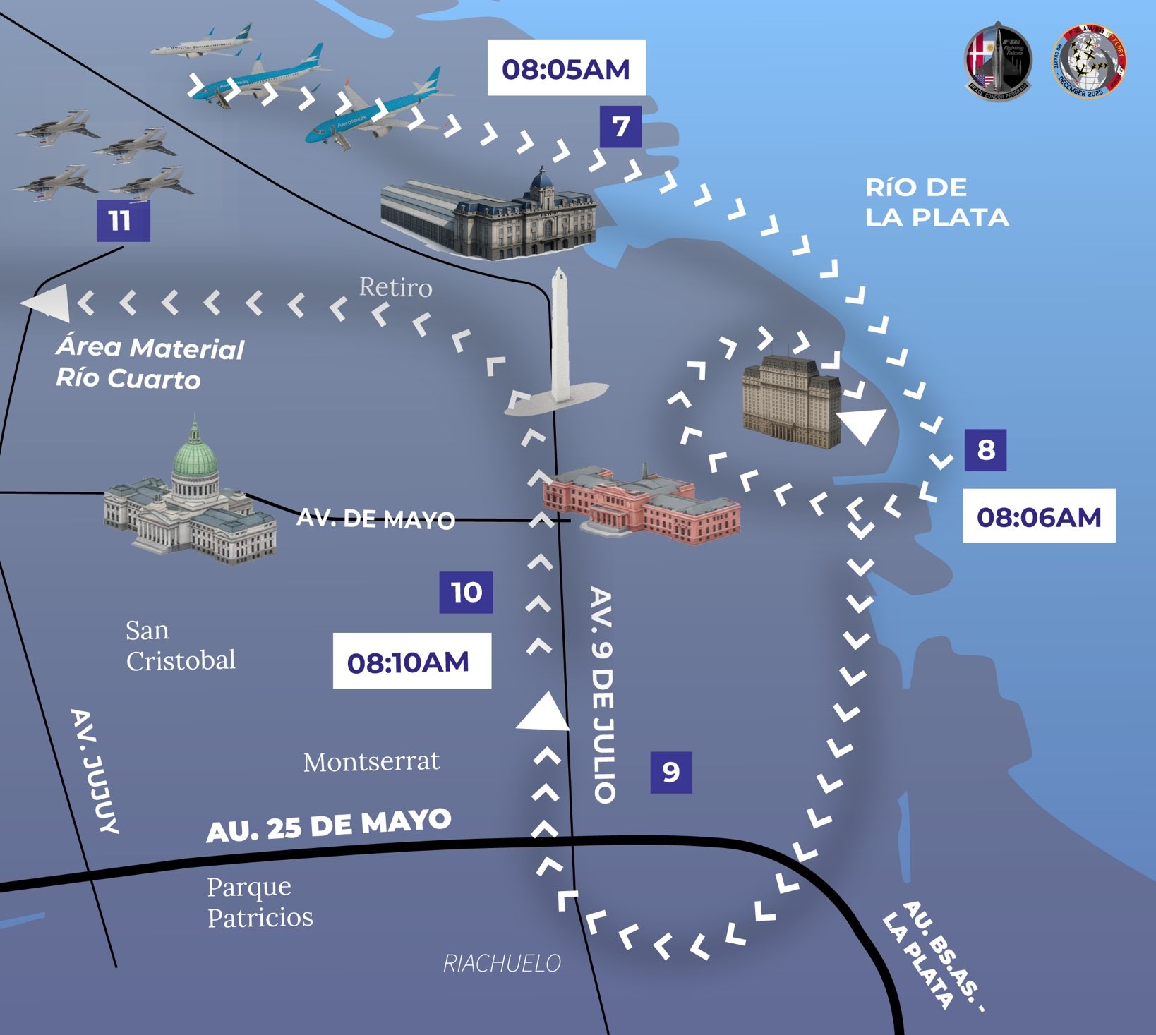 Trayecto del vuelo de muestra de los F-16