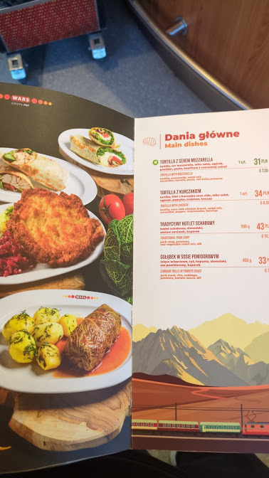 Menú de comidas del coche comedor